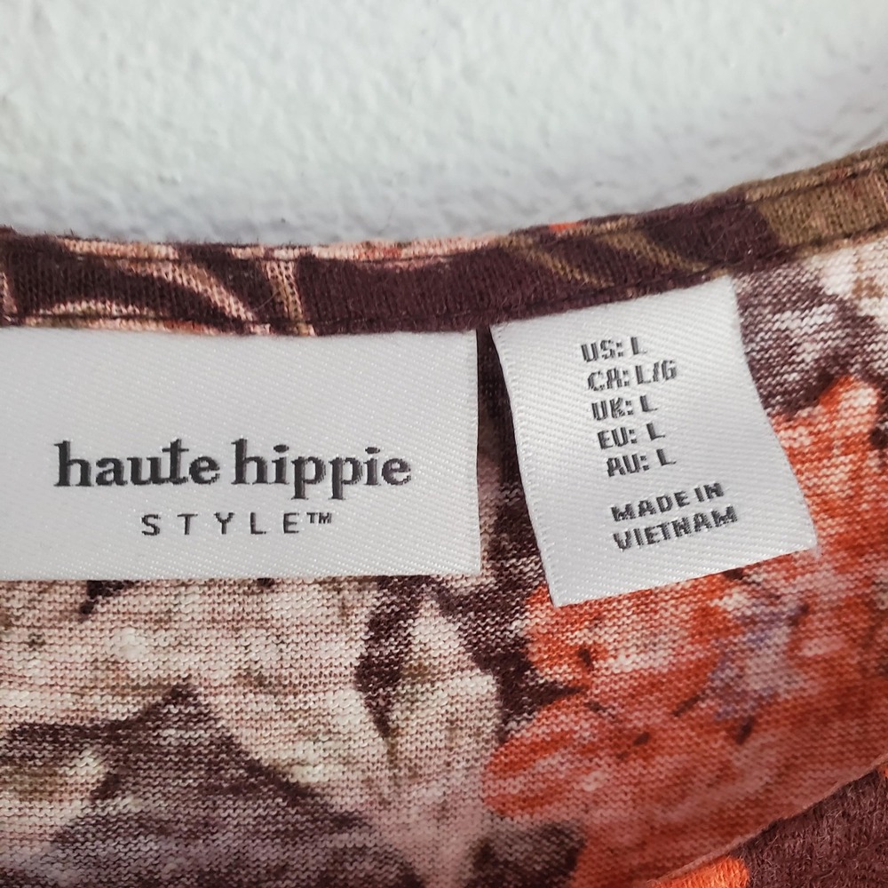 Haute Hippie Shirt Womens Large Brown Red Floral Linen Lightweight Boho Top - Picture 2 of 7